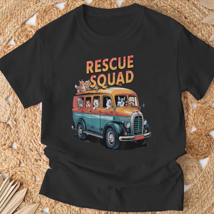 レスキュースクワッド ビンテージ犬カートゥーンユーモア Tシャツ 高齢者への贈り物