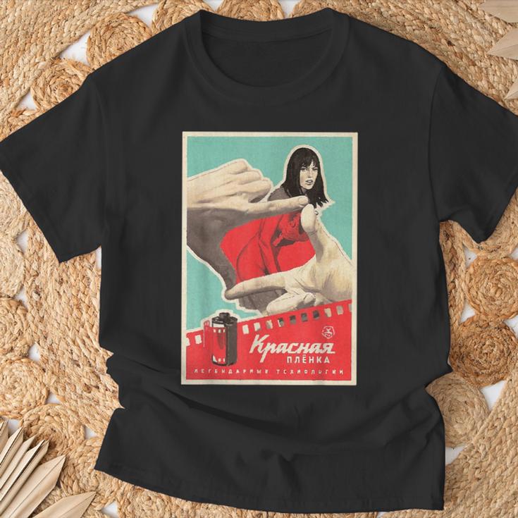 レッドカメラフィルムポスター 本物のソビエトアート Tシャツ 高齢者への贈り物