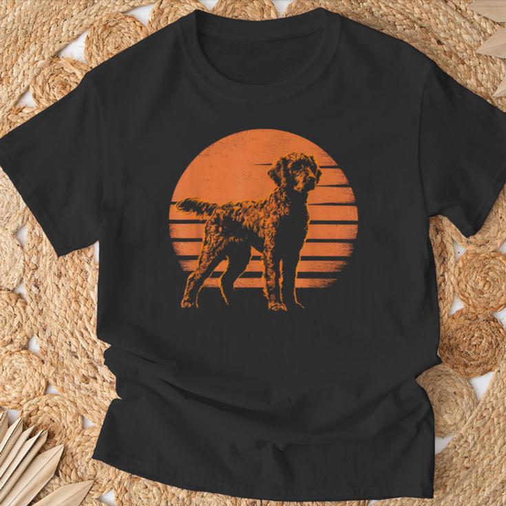 レトロ デザイン カーリー コーテッド レトリバー犬 Tシャツ 高齢者への贈り物