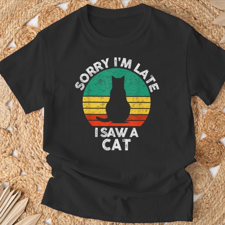 レトロ ヴィンテージorry I'm Late Iaw A Cat かわいい 猫好き Tシャツ 高齢者への贈り物