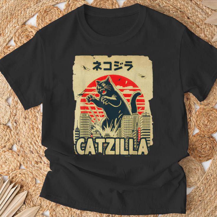 レトロキャットジラtシャツ 陽気な子猫と猫のビンテージポスター Tシャツ 高齢者への贈り物