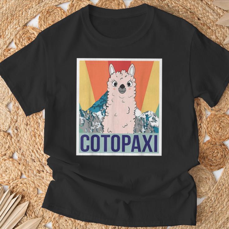 レトロ国立公園 エクアドル コトパクシ ラマ キャンプ Tシャツ 高齢者への贈り物