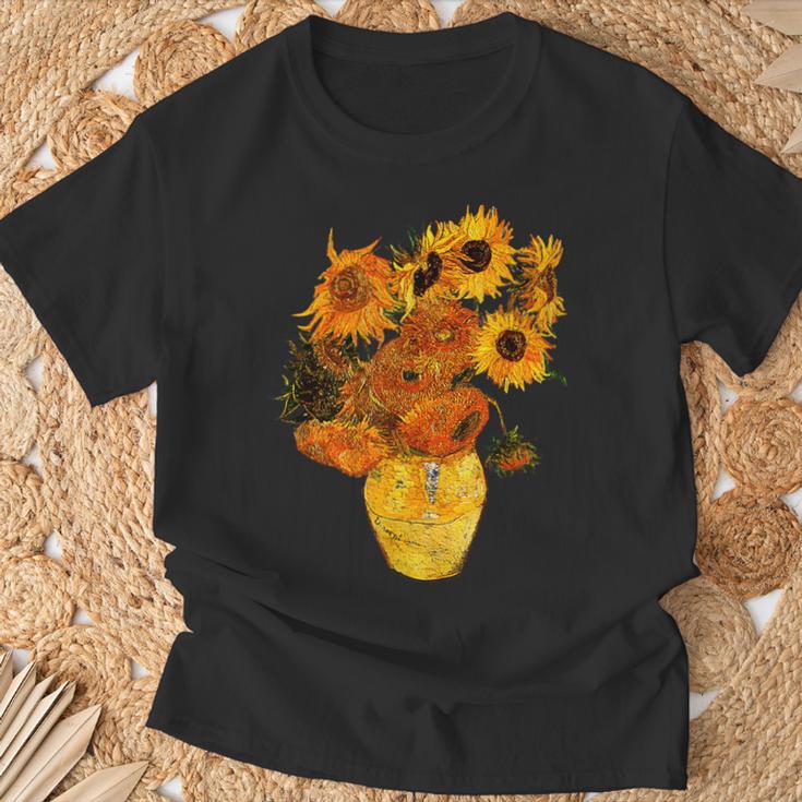 ヴァン・ゴッホ ひまわり ビンテージ イエローフラワー アートペインティング Tシャツ 高齢者への贈り物
