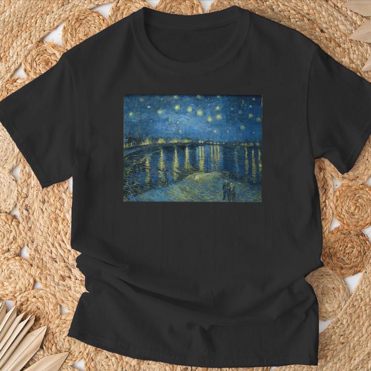 ヴィンセント・ファン・ゴッホによるローヌの星月夜 長袖tシャツ Tシャツ 高齢者への贈り物