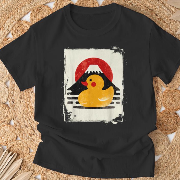 ヴィンテージ ゴム アヒル 富士山 日本のアヒル Tシャツ 高齢者への贈り物