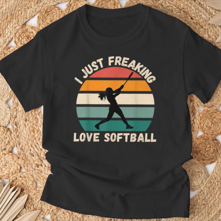 ヴィンテージソフトボール I Just Freaking Love ソフトボール愛好家 Tシャツ 高齢者への贈り物