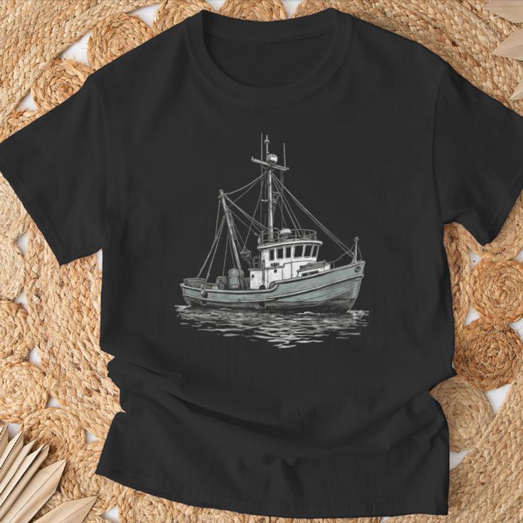 ヴィンテージ漁船 海 レトロ 船 漁師 イラスト Tシャツ 高齢者への贈り物