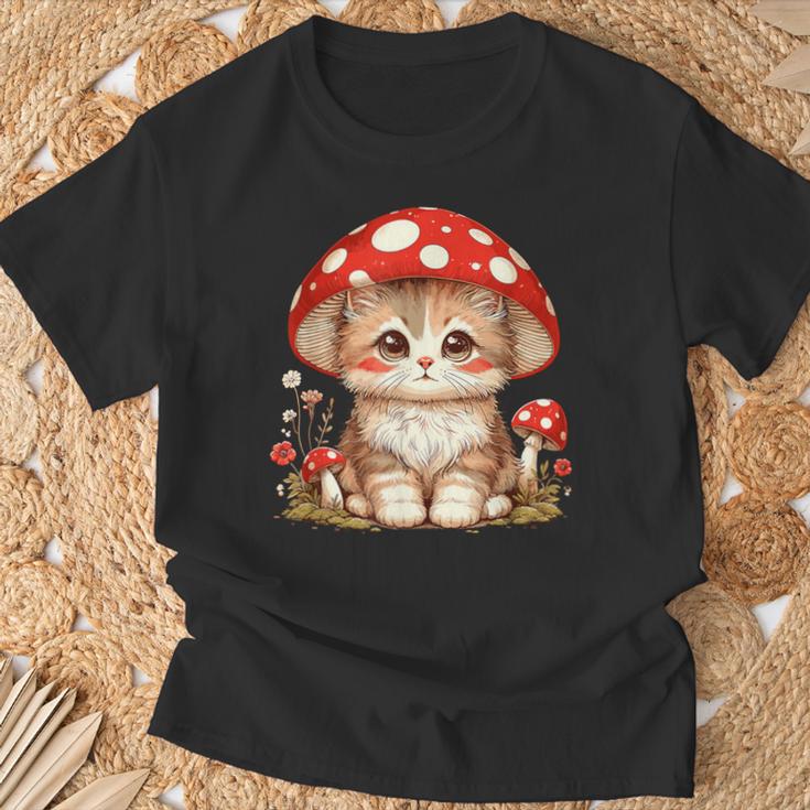 ヴィンテージ猫とキノコの帽子かわいいコテージコア美学 Tシャツ 高齢者への贈り物