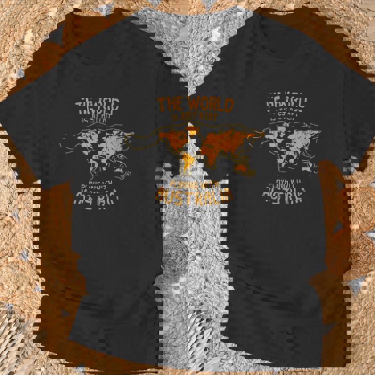 世界はオーストラリア オーストラリアで遊ぶ猫 Tシャツ 高齢者への贈り物