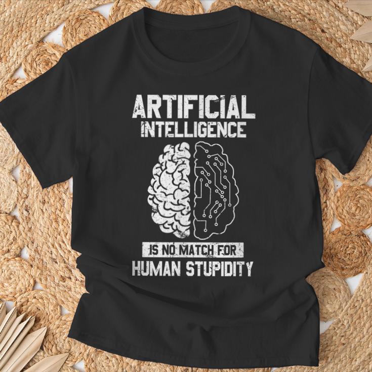 人工知能マッチ 人間の愚かさ Ai Tech ジョーク Tシャツ 高齢者への贈り物