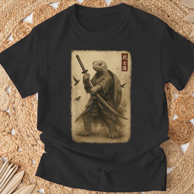侍亀 日本美術 亀 武士道刀 Tシャツ 高齢者への贈り物