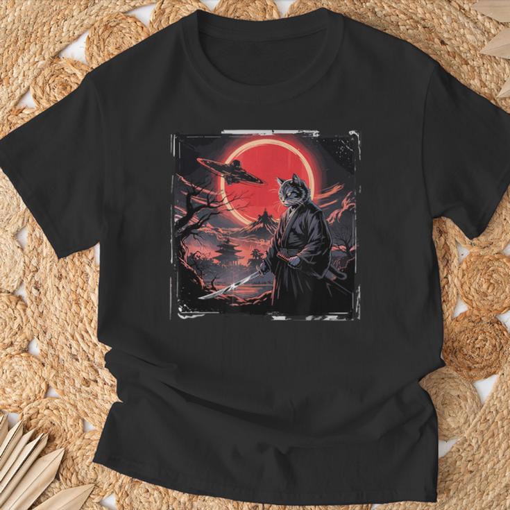 侍忍者 猫戦士 墨絵 Ufo 浮世絵f 日本語 Tシャツ 高齢者への贈り物