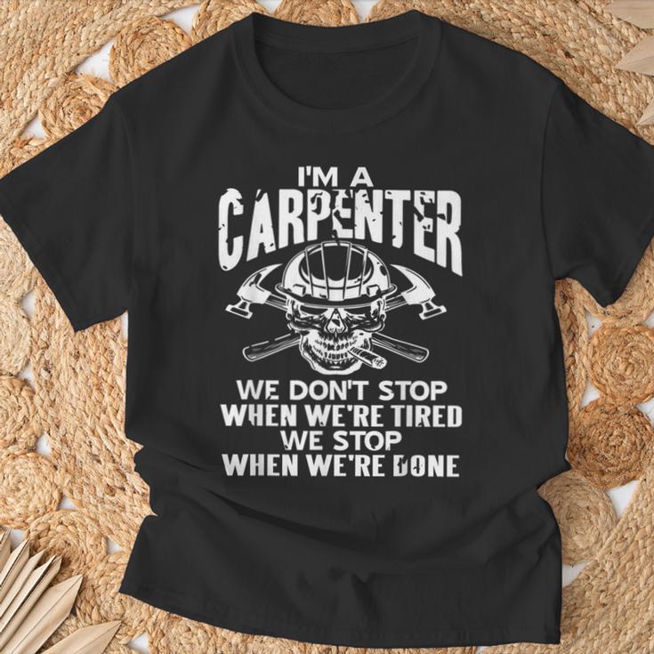 俺たちはやめない 終わるまで 木工魂 スカル職人 Tシャツ 高齢者への贈り物