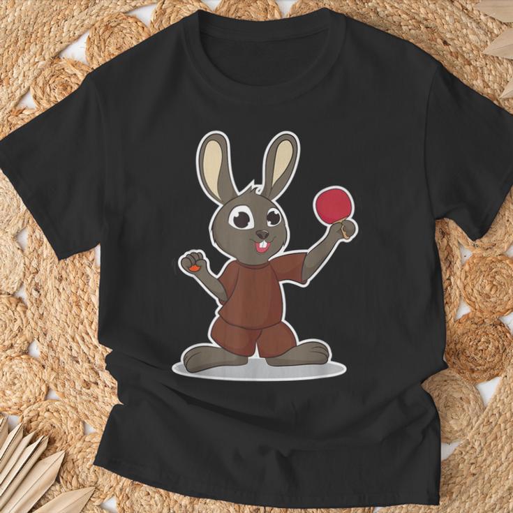 卓球選手 卓球をするかわいいうさぎさん Tシャツ 高齢者への贈り物