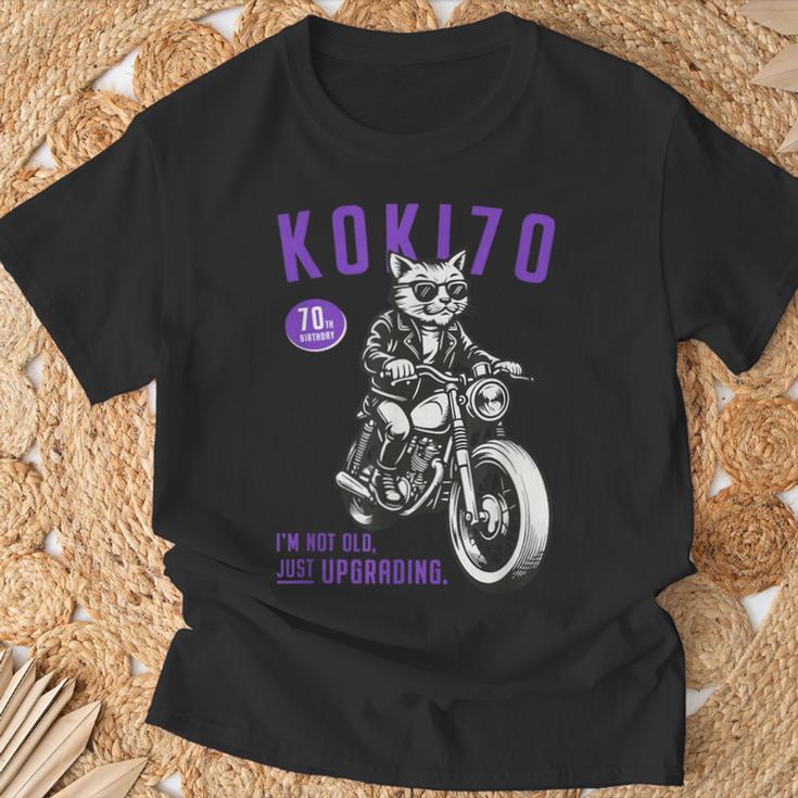 古希祝い バイク好き 猫好き 父 男性 クラシックバイク 70歳 I'm Not Old Just Upgrading Tシャツ 高齢者への贈り物