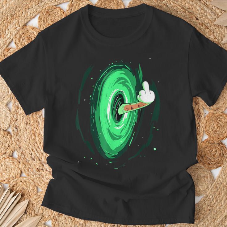 可愛いお笑い猫 背中に中指付き Tシャツ 高齢者への贈り物
