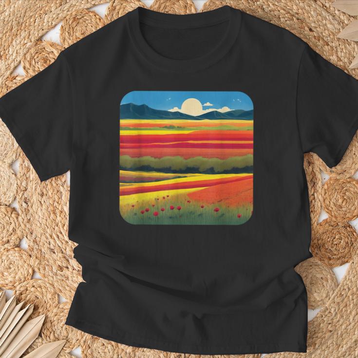 夏をテーマにしたカラフルな花畑 Tシャツ 高齢者への贈り物