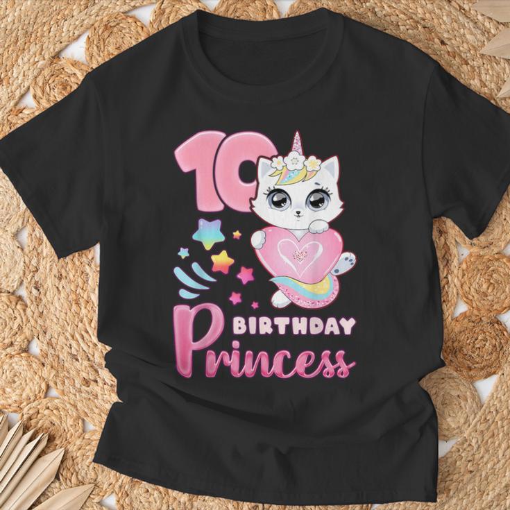 女の子、10歳の誕生日、ユニコーンキャット、ナンバー10 Tシャツ 高齢者への贈り物