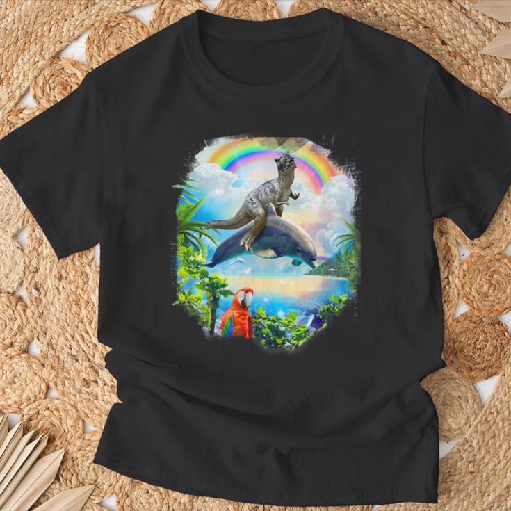 恐竜 ライディング イルカ レインボー イルカ Tシャツ 高齢者への贈り物