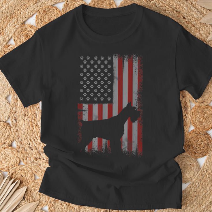 愛国的 アメリカ国旗 シュナウザー 恋人 ギフト 男性 女性 犬 Tシャツ 高齢者への贈り物