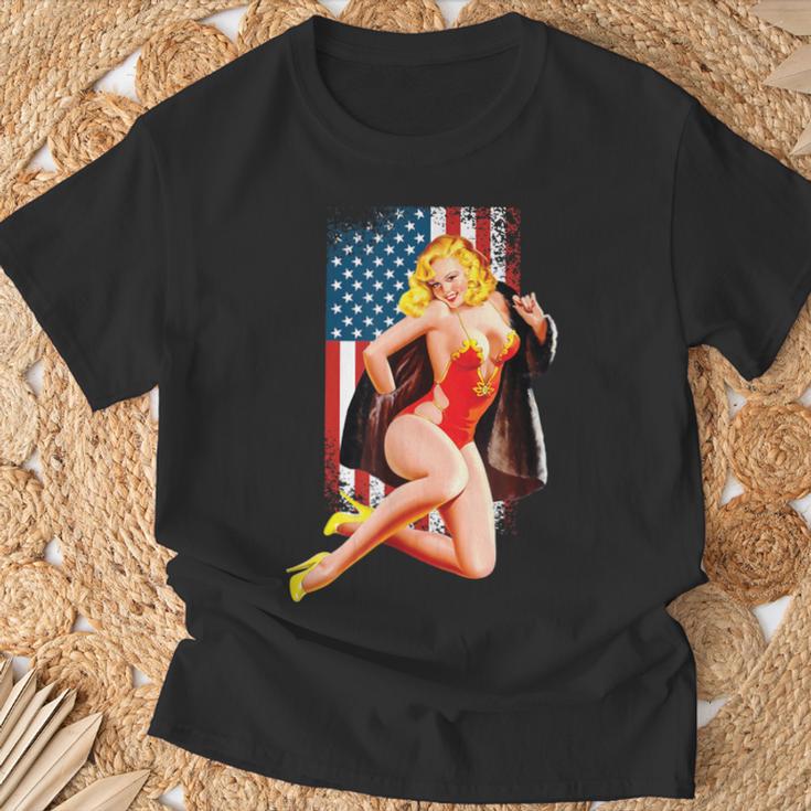 愛国的なヴィンテージセクシーピンナップガール Tシャツ 高齢者への贈り物