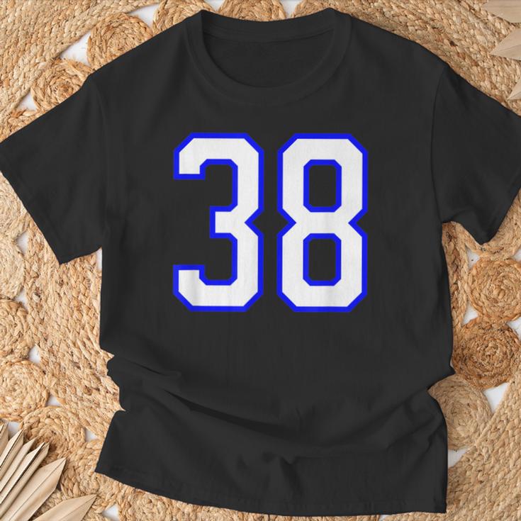 数字 38 Thirty Eight スポーツジャージ ホワイト ブルー 誕生日年齢 Tシャツ 高齢者への贈り物