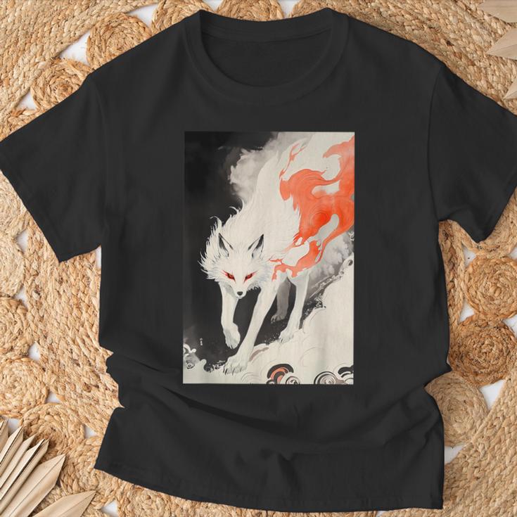 日本 キツネ 妖怪 白狐 幽霊 浮世絵 ヴィンテージ Tシャツ 高齢者への贈り物