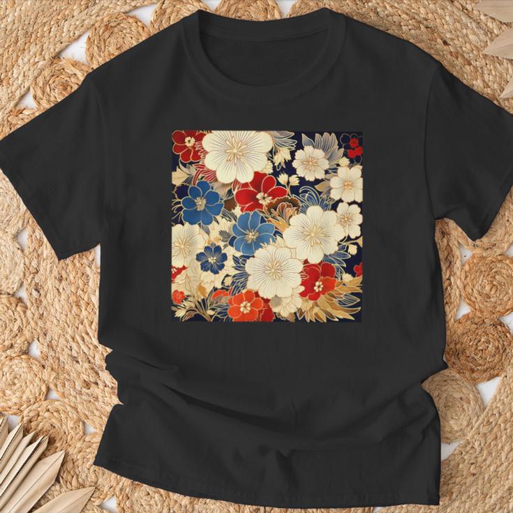 日本のヴィンテージ花柄着物 Tシャツ 高齢者への贈り物