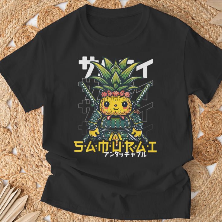 日本の侍 パイナップル戦士 浮世先生サムライ Tシャツ 高齢者への贈り物