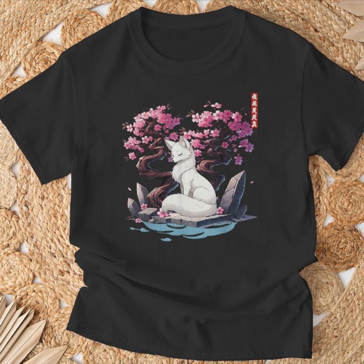 日本キツネ 妖怪 白狐 幽霊 浮世 E さくら Tシャツ 高齢者への贈り物