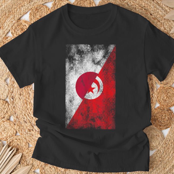 日本チュニジア国旗 日本のチュニジア。 Tシャツ 高齢者への贈り物