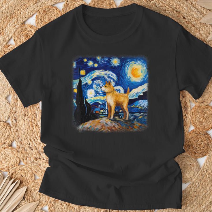 星月夜の犬 ゴッホ 柴犬 Tシャツ 高齢者への贈り物
