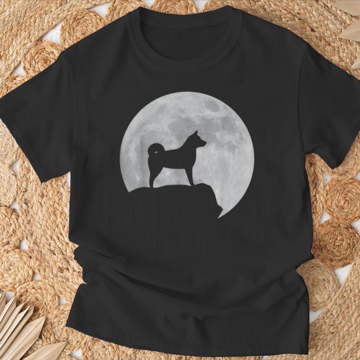 月と犬のシルエット-柴犬 Tシャツ 高齢者への贈り物