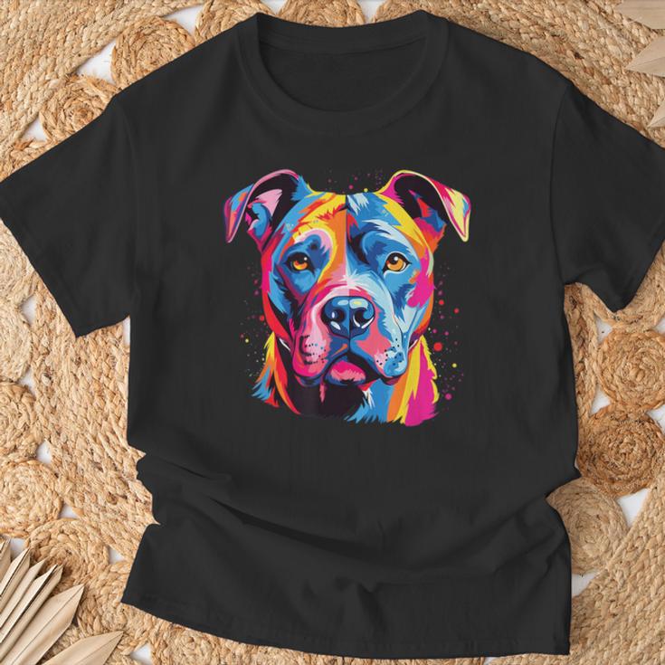 水彩のカラフルなアメリカン ピット ブル テリア犬 Tシャツ 高齢者への贈り物