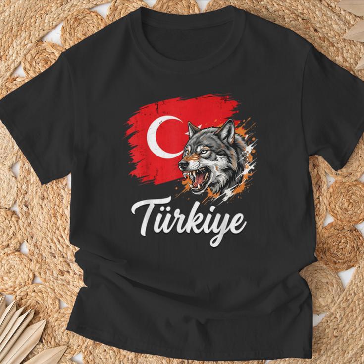 激しいトルコのオオカミと国旗 Tシャツ 高齢者への贈り物