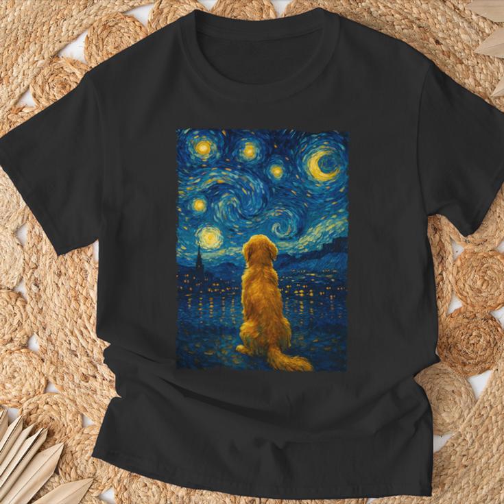 犬 天体観測 ゴッホ 夜空 ゴールデンレトリバー ラブラドール 長袖tシャツ Tシャツ 高齢者への贈り物