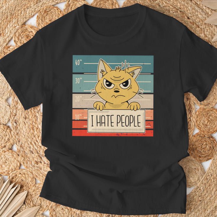 猫の刑務所 刑務所の囚人 悪いキティのマグショット 私は人間が嫌いです 長袖tシャツ Tシャツ 高齢者への贈り物