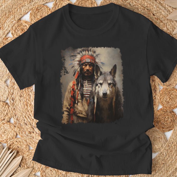 男と狼 長袖tシャツ Tシャツ 高齢者への贈り物