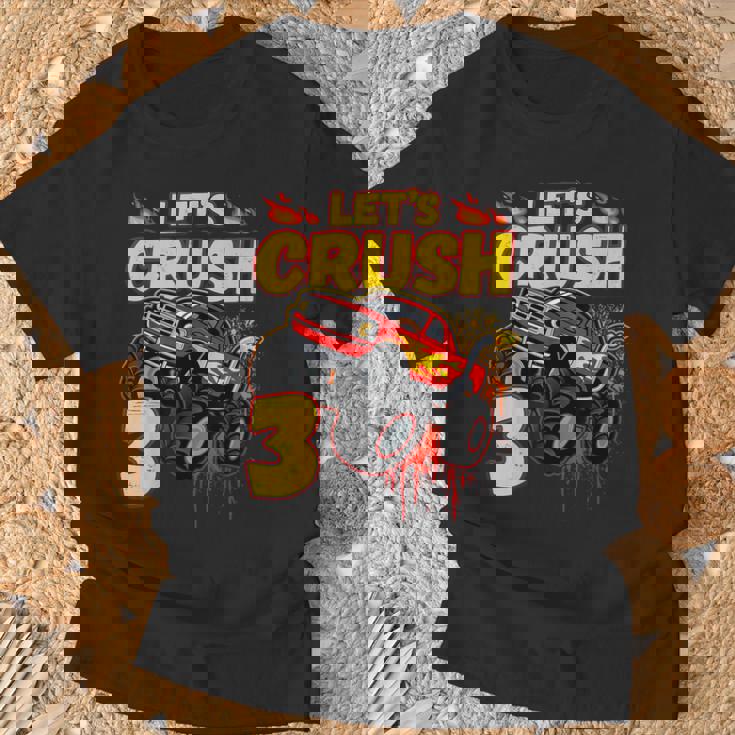 男の子、3歳、英語で、モンスタートラック、誕生日 Tシャツ 高齢者への贈り物