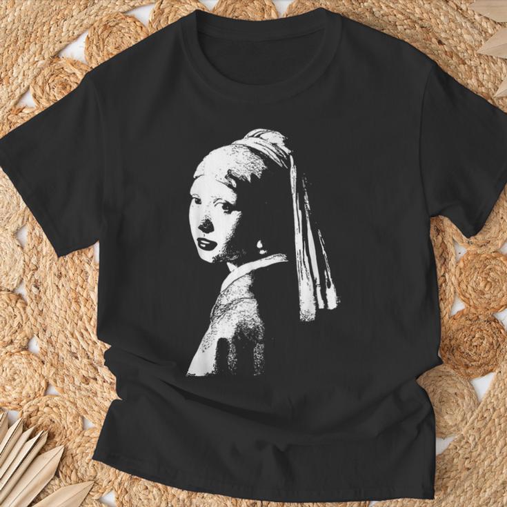 真珠のイヤリング ターバン ヨハネス・フェルメール モノクロの少女 Tシャツ 高齢者への贈り物