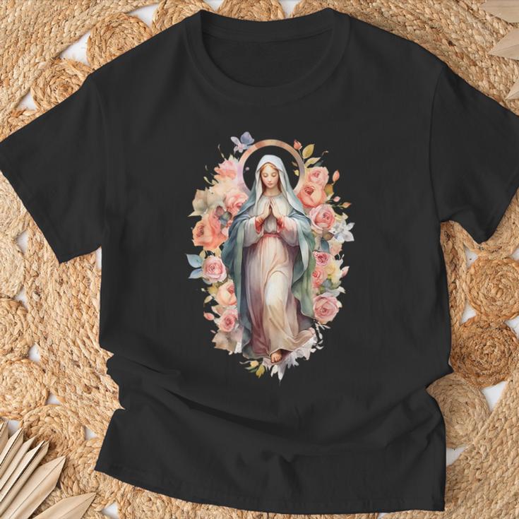 祝福された母 マリア イエスの母 バラ 聖母 カトリック Tシャツ 高齢者への贈り物