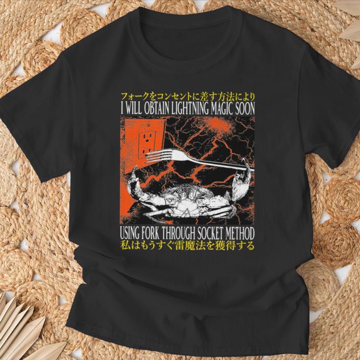 稲妻の魔法が手に入る 近いヴィンテージ日本蟹 長袖tシャツ Tシャツ 高齢者への贈り物