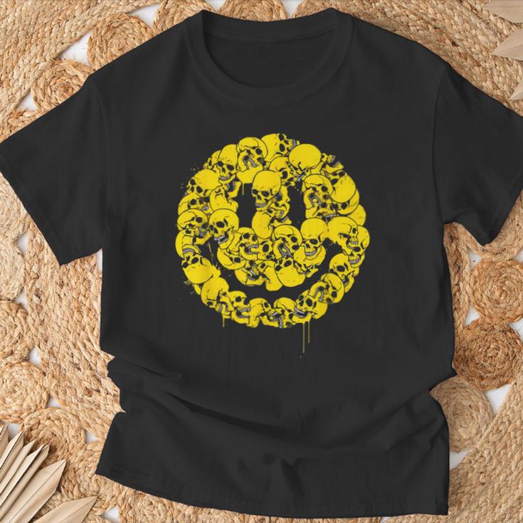 笑顔 顔 絵文字 パンクロック スカル ゴシック ボーンズ Tシャツ 高齢者への贈り物