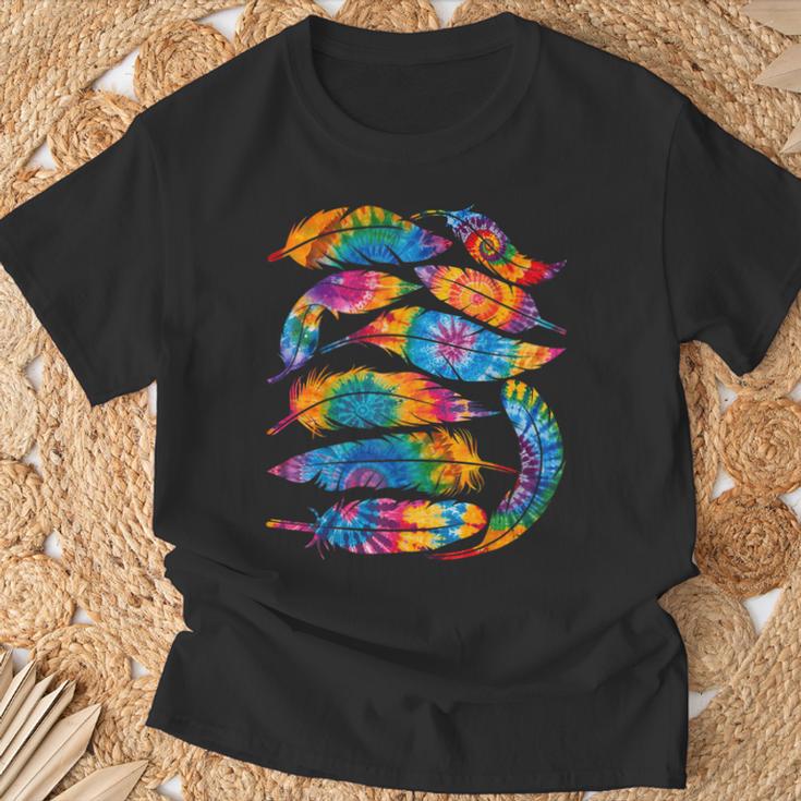 絞り染め カラーフェザー アメリカ インディアン プライド ネイティブアメリカン Tシャツ 高齢者への贈り物