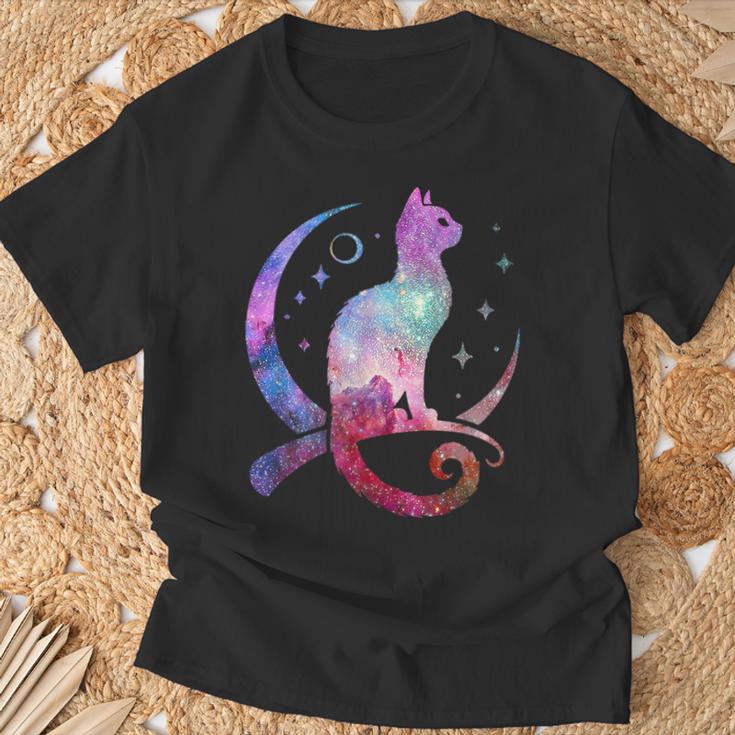 美しい宇宙星雲銀河猫のシルエット Tシャツ 高齢者への贈り物