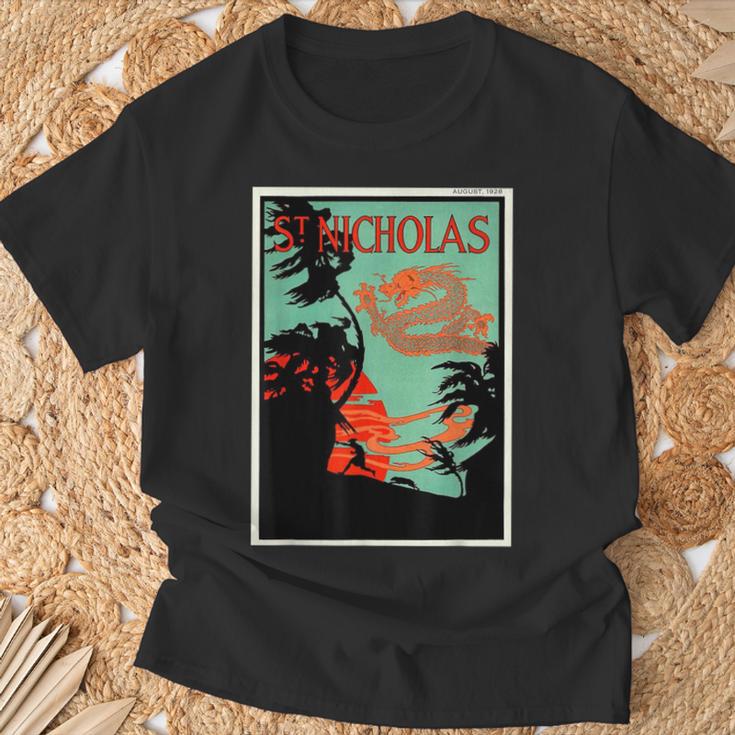 聖ニコルズ ドラゴン サンセット ヤシの木 グラフィック リトグラフ Tシャツ 高齢者への贈り物