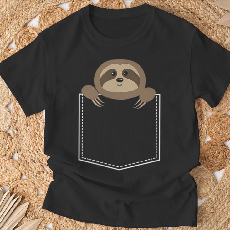 胸ポケット – フェイクポケットアニマルナマケモノ Tシャツ 高齢者への贈り物