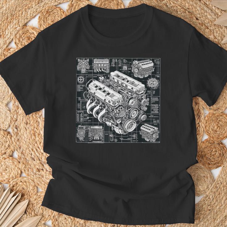 自動車整備士向けの高性能gteエンジン設計図 Tシャツ 高齢者への贈り物