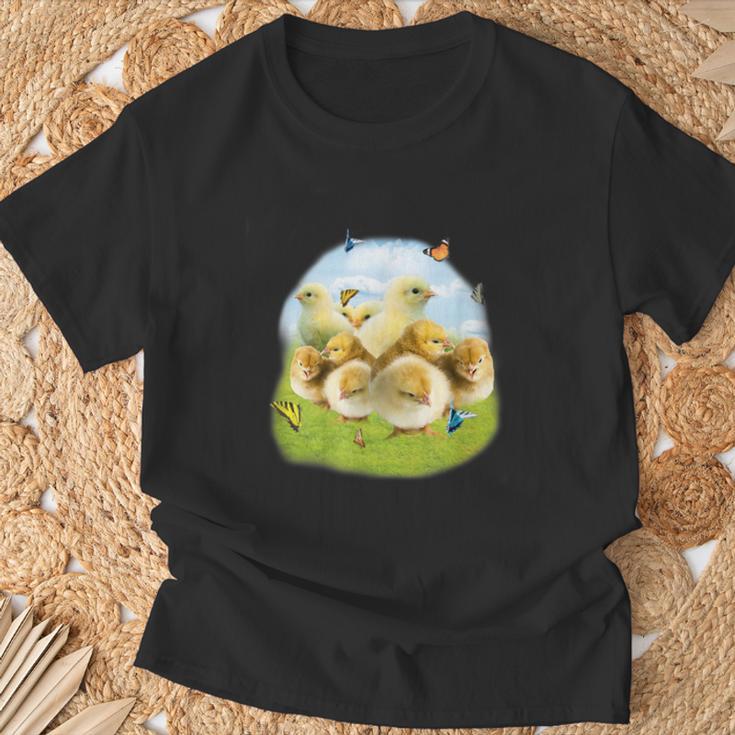蝶 ひよこ 蝶 かわいい鶏 Tシャツ 高齢者への贈り物