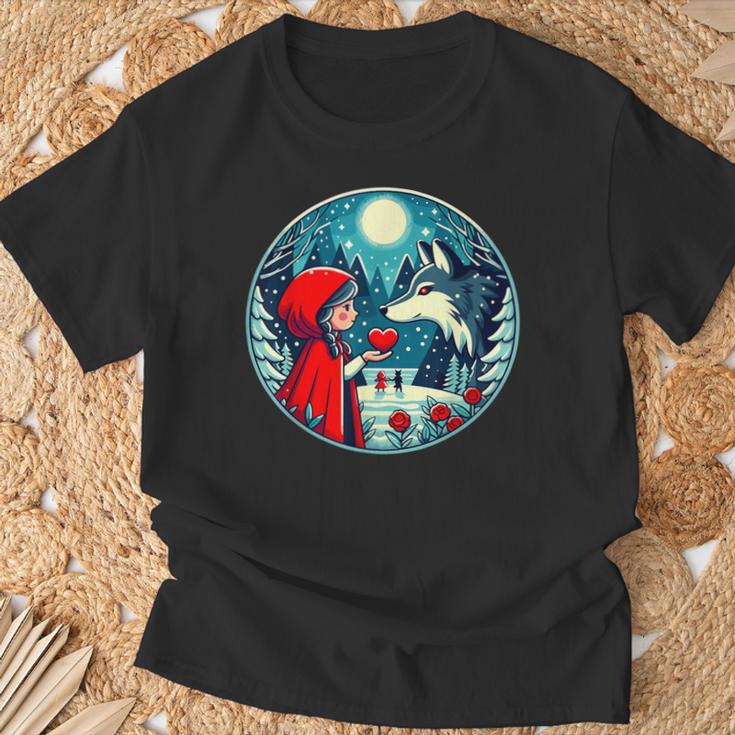 赤ずきんちゃんがオオカミに心を与える 自然のおとぎ話 Tシャツ 高齢者への贈り物
